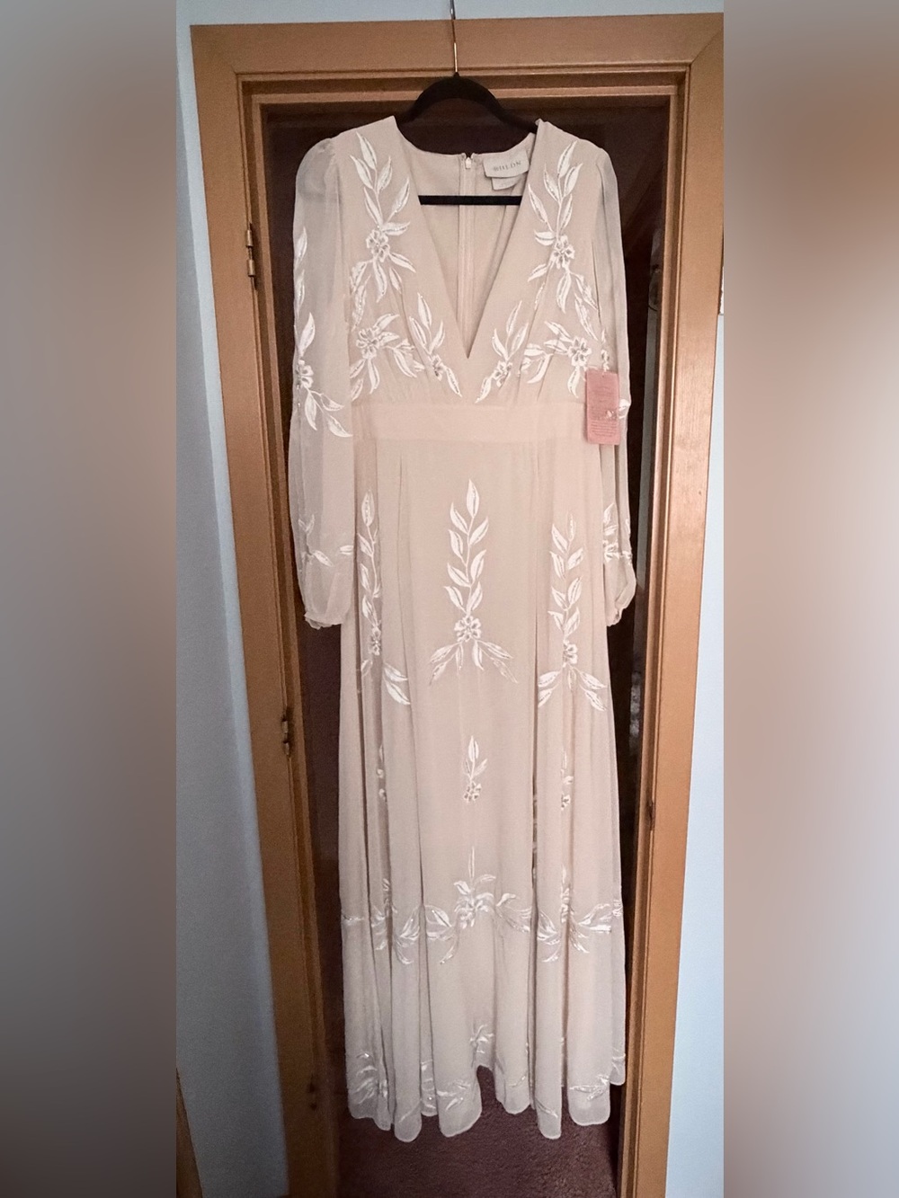BHLDN Long Sleeve Ivory Embroidered Maxi Dress